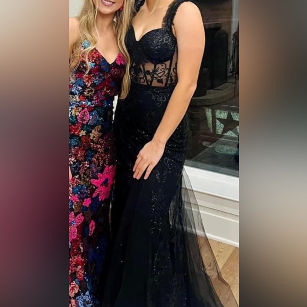 Gorgeous black, sparkling, mesh boning formal